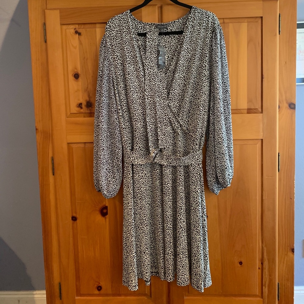 B&W leopard print wrap top swing dress.